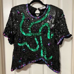 Vintage Sequined Asymmetrical Crop Top